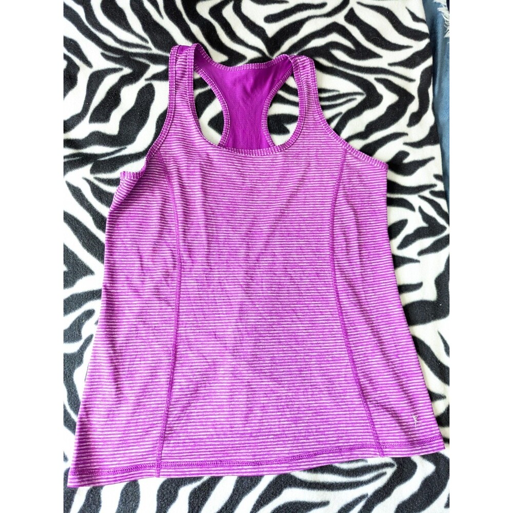 DANSKIN NOW Women's S Magenta Striped Semi-Fitted Athletic Racer Back Tank Top